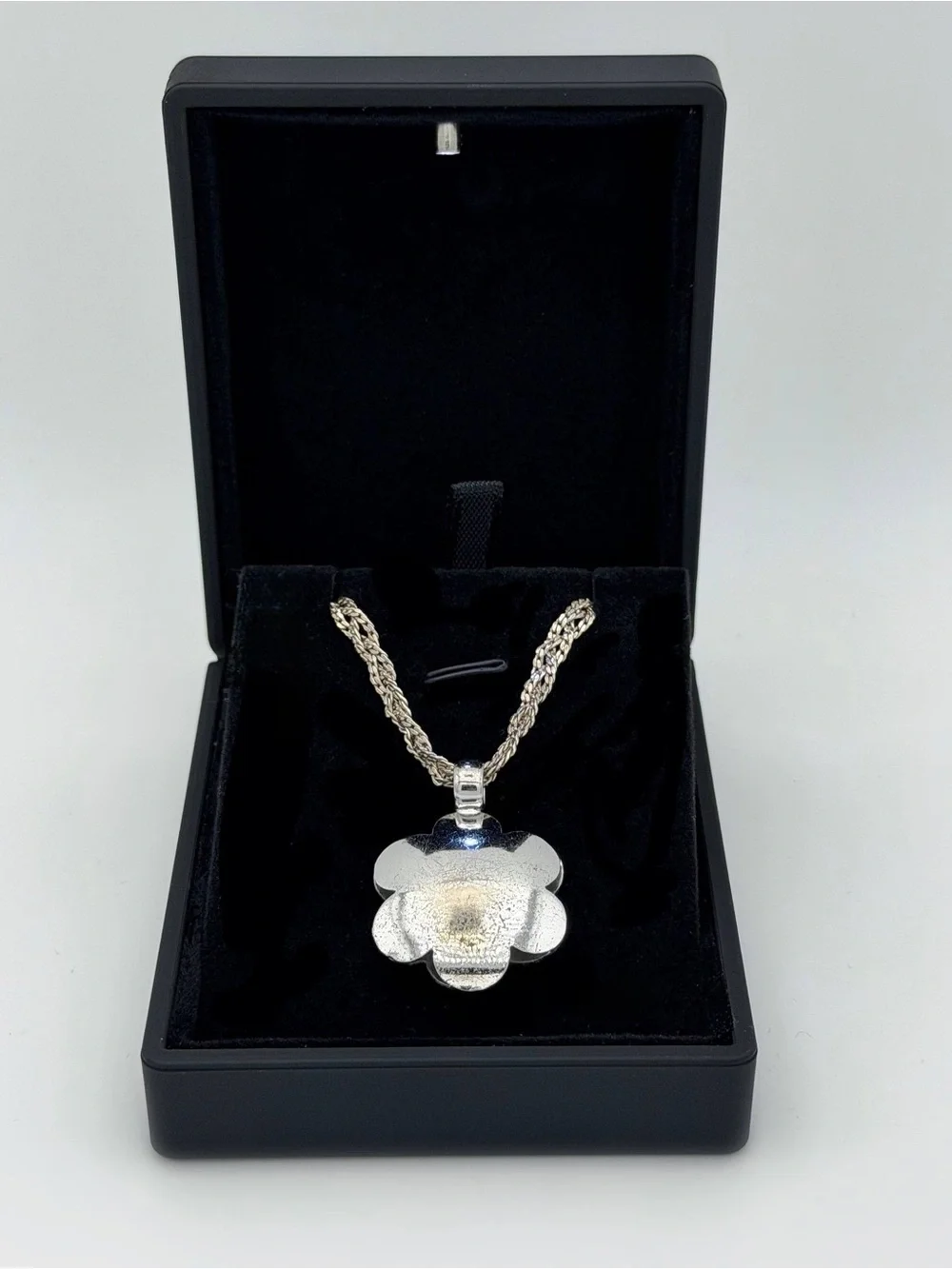 Vintage 925 Sterling Silver Flower Charm Pendant & Multi-Strand Braided Chain
